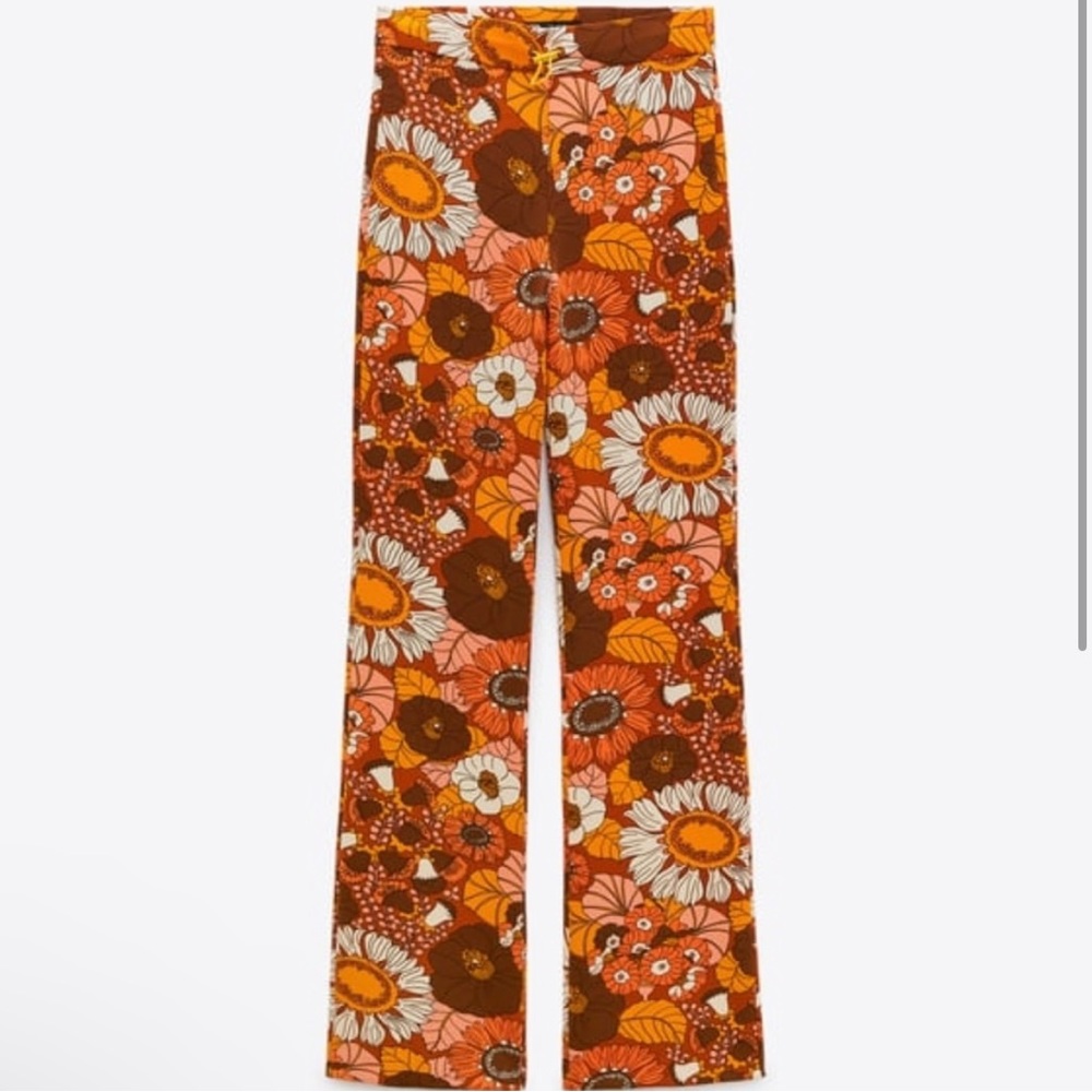 Zara Retro Floral Stretchy Pants - Picture 3 of 4